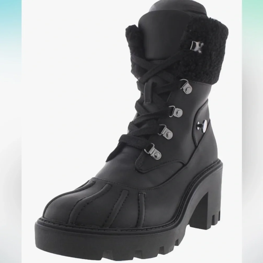 Steve Madden Boots Northern Winter Faux Fur Trim Lug Soles Black SIZE 7 New